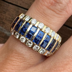 2.8ctw Asscher Cut Sapphire Wide Band Ring
