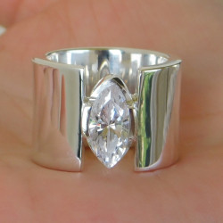 3.1ctw Marquise Cut White Sapphire Wide Ring