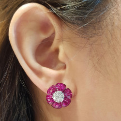 14.2ctw Asscher Cut Ruby Flower Stud Earrings