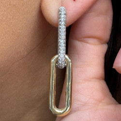 3ctw Round Cut White Sapphire Two Tone Link Drop Earrings