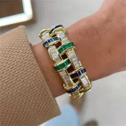 Art Deco 26.3ctw Emerald Cut Multicolor Gemstone Bracelet