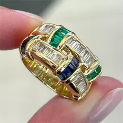 2ctw Emerald Cut Emerald & Sapphire Wedding Band