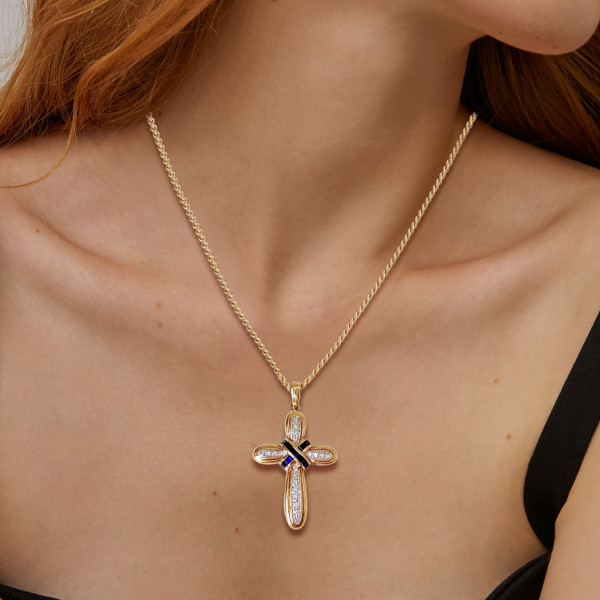 Vintage 4ctw Round Cut White Sapphire Cross Pendant Necklace