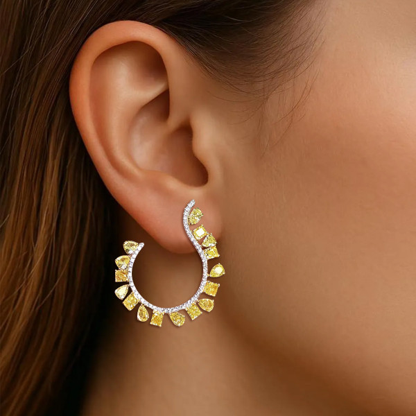 7.5ctw Pear & Radiant Cut Yellow Sapphire Omega Back Huggie Hoop Earrings