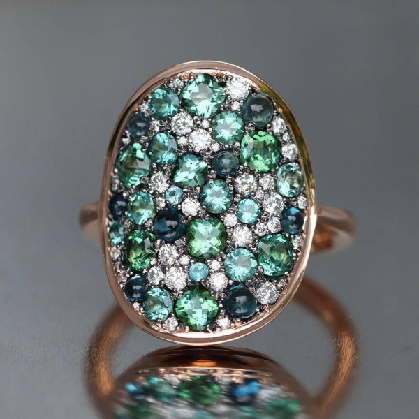 2.59ctw Round Cut Mint Tourmaline Paraiba Tourmaline Pave Ring