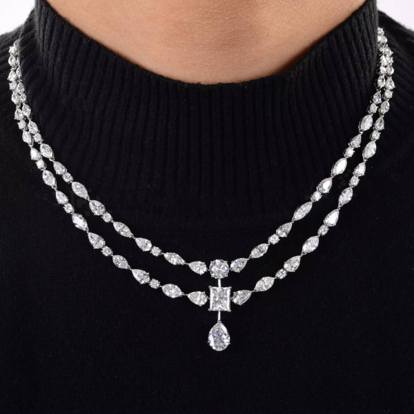 24.2ctw Multi-Cut White Sapphire Statement Necklace