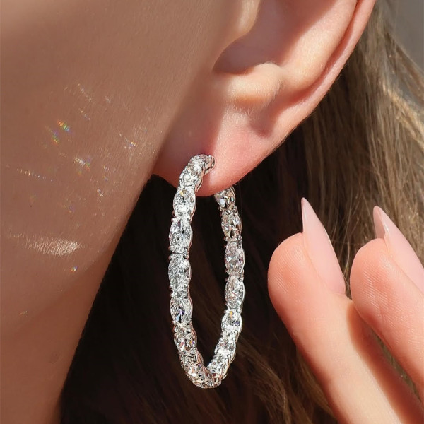 9ctw Oval Cut White Sapphire Hoop Earrings
