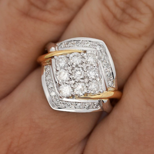 3.2ctw Round Cut White Sapphire Two-Tone Retro Cluster Band Ring
