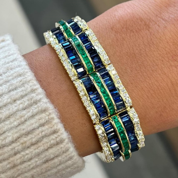 6ctw Baguette Cut Sapphire Emerald Bracelet