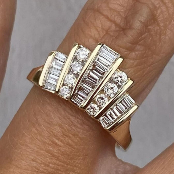 1.6ctw Baguette Cut White Sapphire V-Shape Band Ring