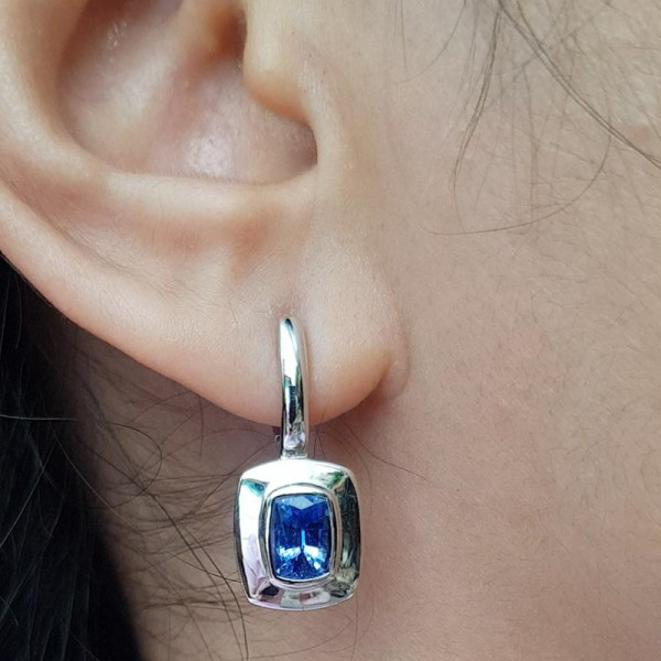 5ctw Emerald Cut Sapphire Drop Earrings