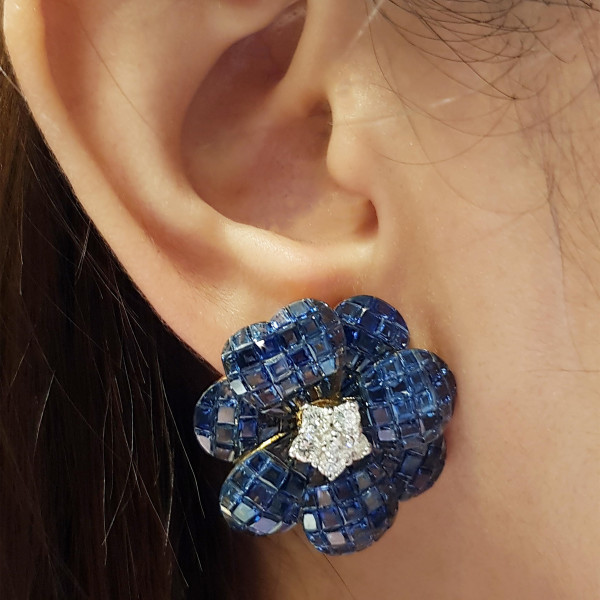 16ctw Asscher Cut Sapphire Flower Stud Earrings