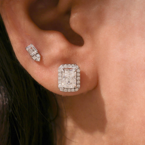 6ctw Radiant Cut White Sapphire Halo Stud Earrings