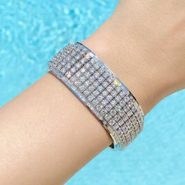 Vintage 35ctw Round Cut White Sapphire 5-Row Bracelet