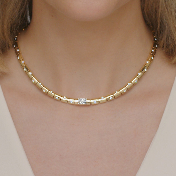 9ctw Emerald Cut White Sapphire Articulated Necklace