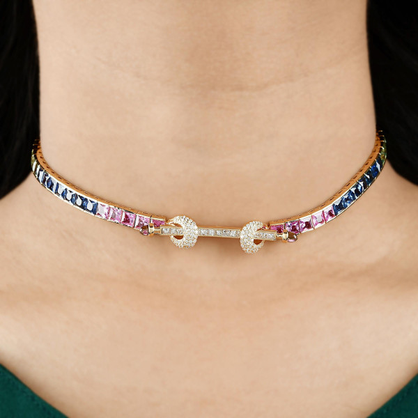 28.85ctw Asscher Cut Rainbow Sapphire Choker Necklace