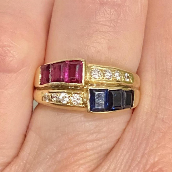 1.8ctw Asscher Cut Ruby Sapphire Band Ring