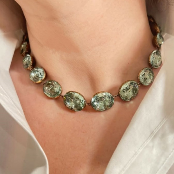 40ctw Oval Cut Aquamarine Paste Necklace