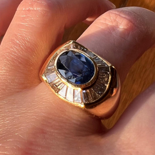 Vitnage 4ctw Oval Cut Sapphire Baguette Halo Chunky Ring