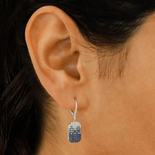 1.5ctw Round Cut Sapphire & Pink Sapphire Gradient Dangling Rectangle Drop Earrings