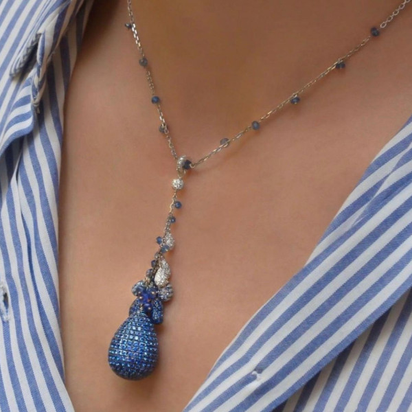 12.96ctw Round Cut Sapphire Pendant Necklace