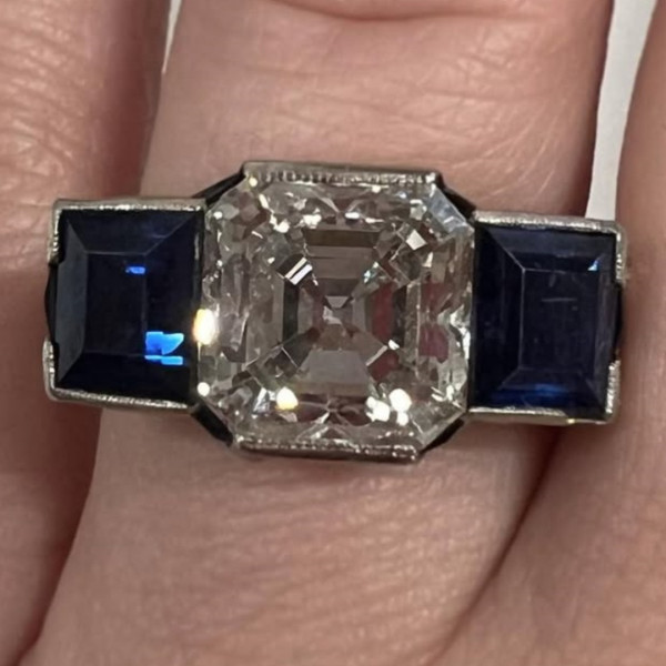 Art Deco 5ctw Asscher Cut White Sapphire Ring