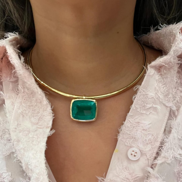 30ct Cushion Cut Emerald Choker Necklace