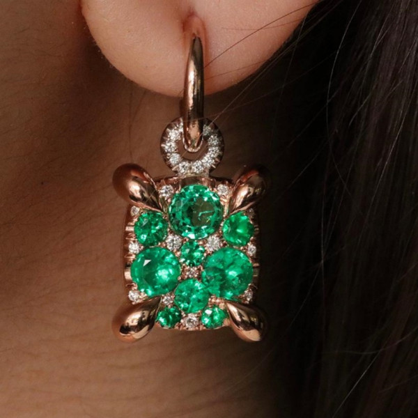 5.2ctw Round Cut Emerald Charm Pave Drop Earrings
