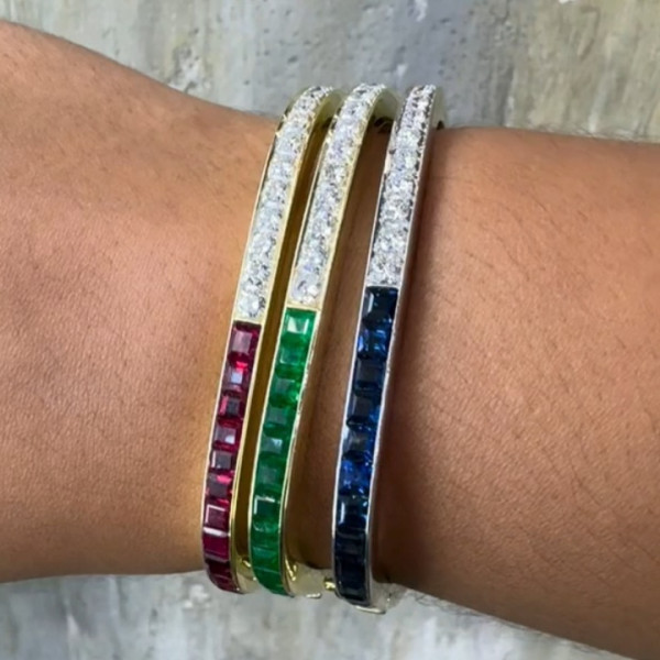 5.7ctw Asscher Cut Sapphire Ruby Emerald Bangle Bracelet