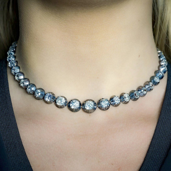 Victorian 30ctw Cushion Cut White Sapphire Rivière Necklace