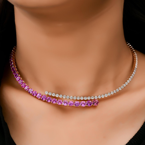 16.72ctw Round Cut Pink Sapphire Choker Necklace