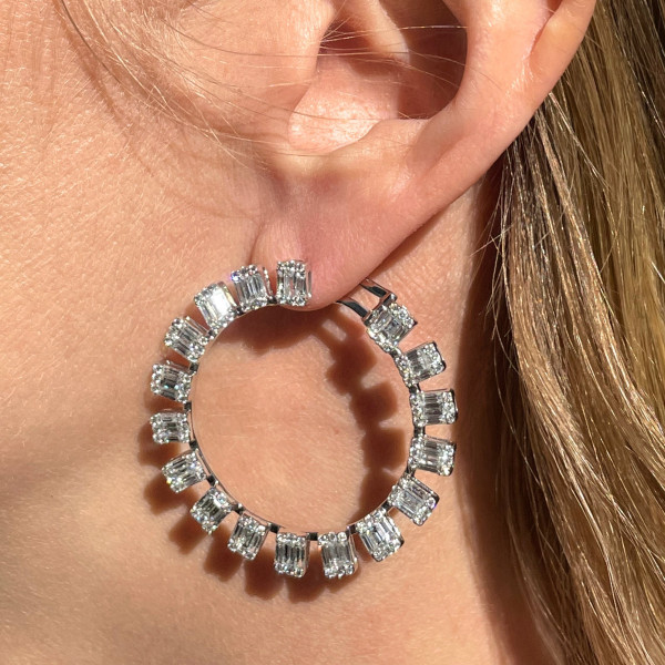 4ctw Baguette Cut Ruby Hoop Earrings