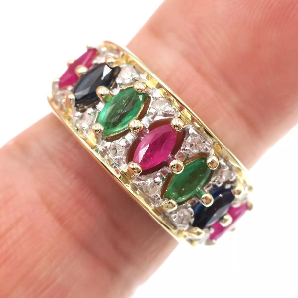 3ctw Marquise Cut Ruby Emerald Sapphire Band Ring