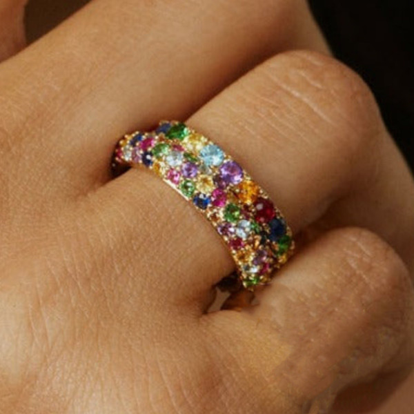 2ctw Oval Cut Multi Colored Domed Band Ring