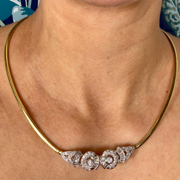 Vintage 9ctw Baguette Cut White Sapphire Two-Tone Necklace