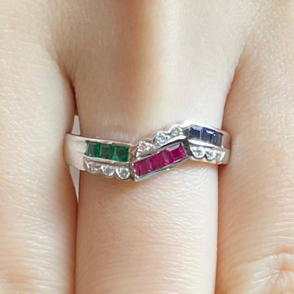 1.5ctw Asscher Cut Ruby Sapphire Emerald Band Ring