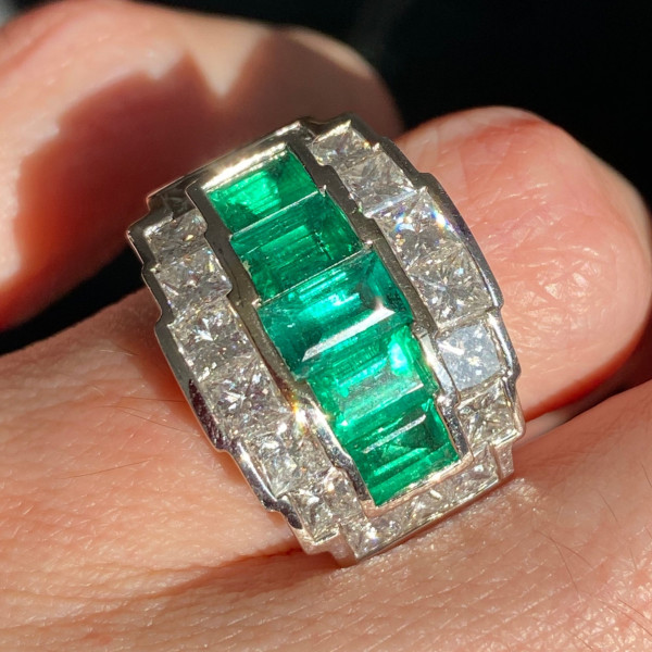 4ctw Emerald Cut Emerald Halo Band Ring