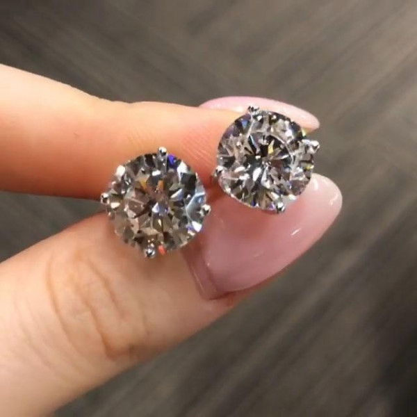 Handmade 2 Ct Per Each Round Cut 925 Silver Ear Studs