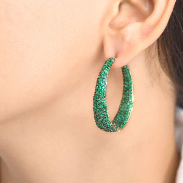 10ctw Round Cut Emerald Pave Big Hoop Earrings