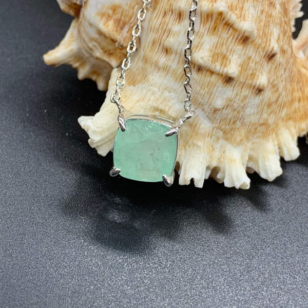 3ct Simple Gemstone Cushion Cut Aquamarine Pendant Necklace