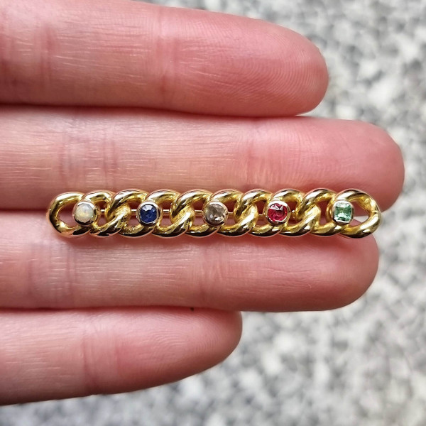 Vintage 2ctw Round Cut Multi-Gem Knot Bar Brooch