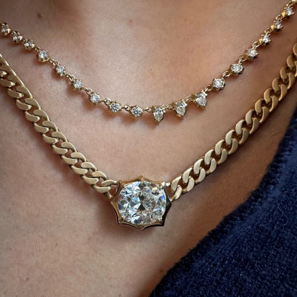 5 Carat Round Cut White Gemstone Vintage Necklace