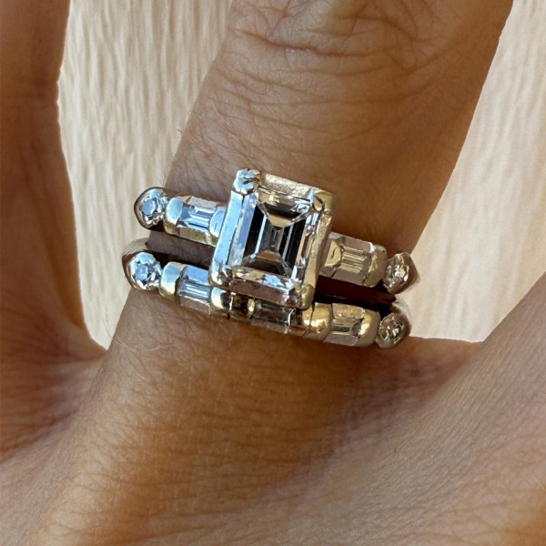 3.6ctw Baguette Cut White Sapphire Wedding Set