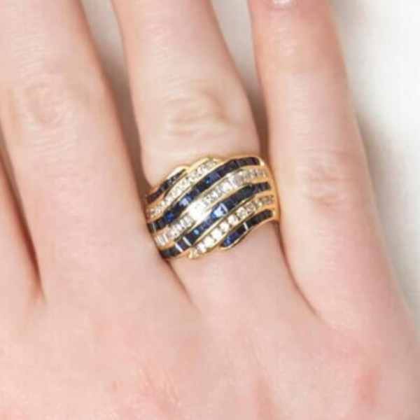 2.54ctw  Art Deco Asscher & Round Cut Sapphire & White Saphhire Band