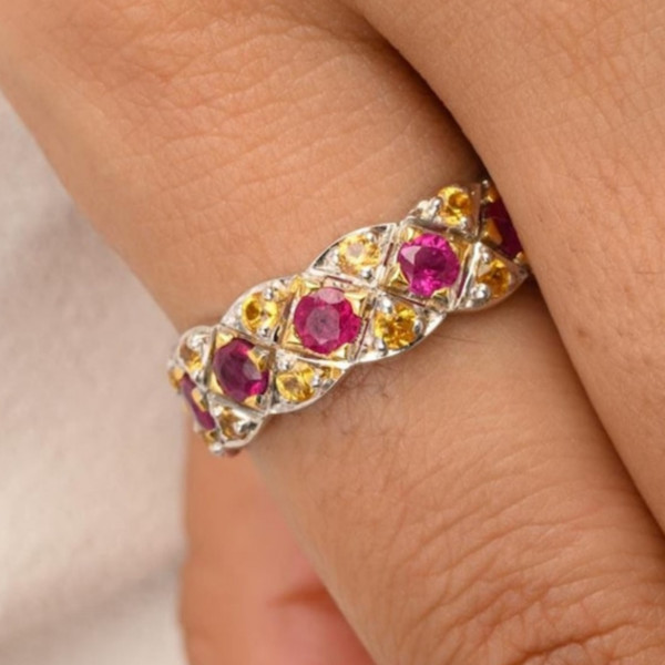 1.15ctw Round Cut Ruby & Yellow Sapphire Band Ring