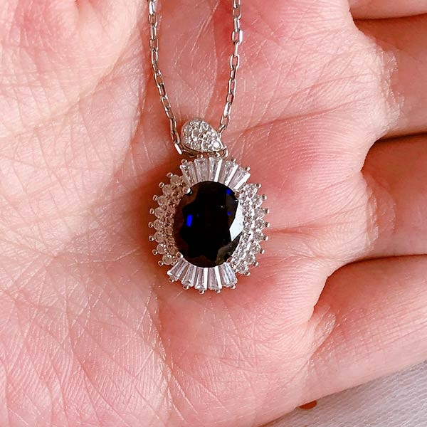 Handmade 3 CT Oval Cut 925 Sterling Silver Necklace