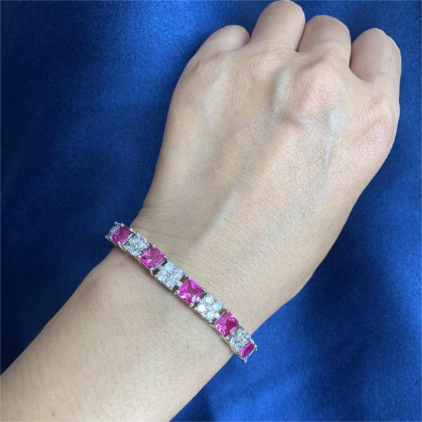 6.5ctw Princess Cut Pink & White Sapphire Bracelet