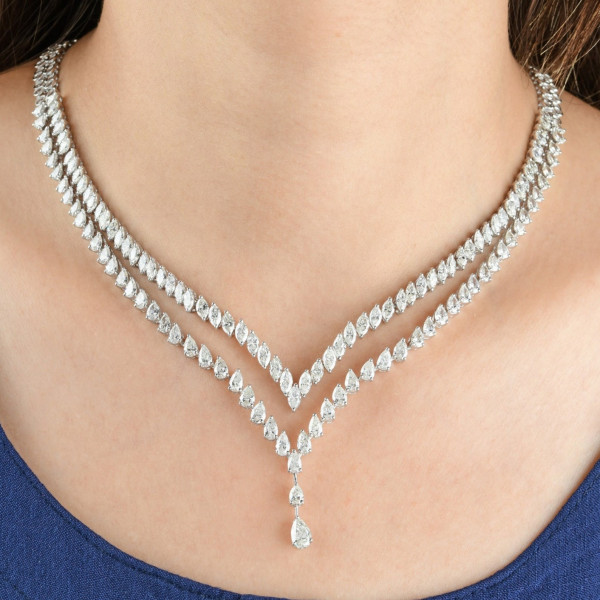 20.3ctw Pear & Marquise Cut White Sapphire Necklace