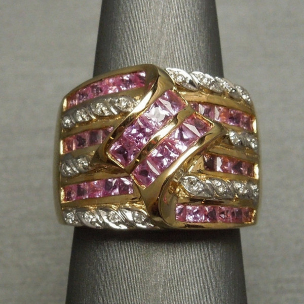 Art Deco 4.2ctw Asscher Cut Pink Sapphire Wide Band Ring