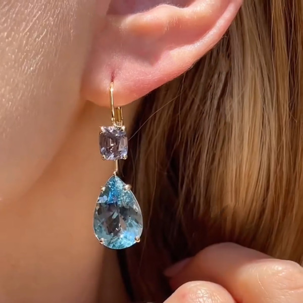 10ctw Pear Cut Aquamarine Drop Earrings